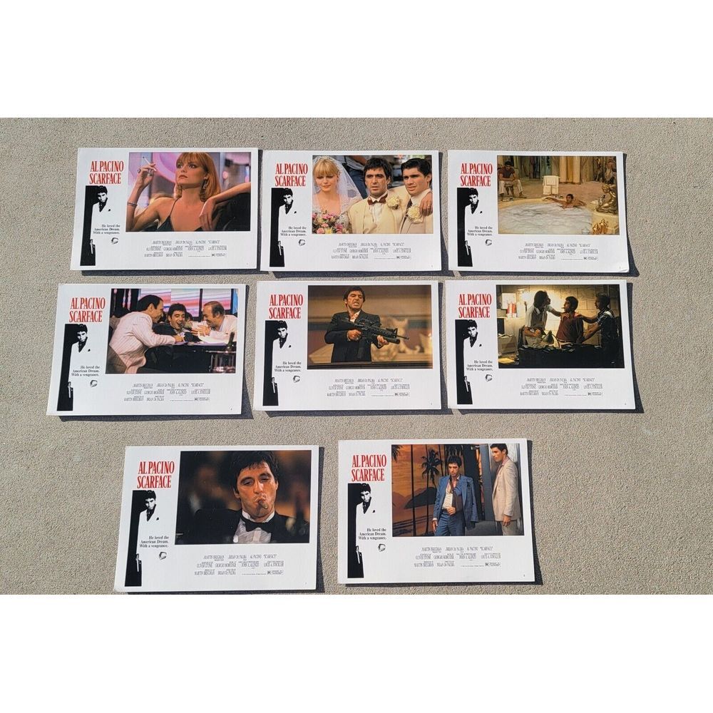 SCARFACE 1983 Movie Original 8x11 Lobby Cards Set of 8 Al Pacino Vintage‎